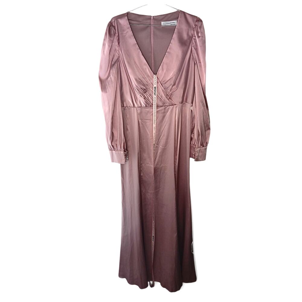 New with Tags IEENA Mac Duggal Dress 12 Blush Satin V Neck Formal Gown - Picture 5 of 16